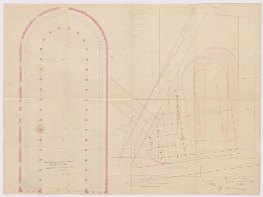 Reconstruction d'une boucherie et poissonnerie, feuille n° 2 : plan et plan général, avril 1860 / L. Ballereau, architecte, juin 1860.