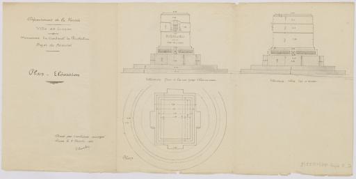 Monument du cardinal de Richelieu, projet de piédestal : plan, élévations, 8 décembre 1932 / E. Bordelais, architecte.