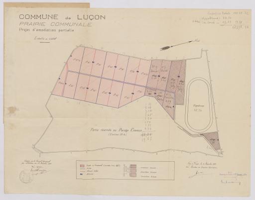 Projet d'amodiation d'une partie de la prairie communale : plan, 11 décembre 1933.