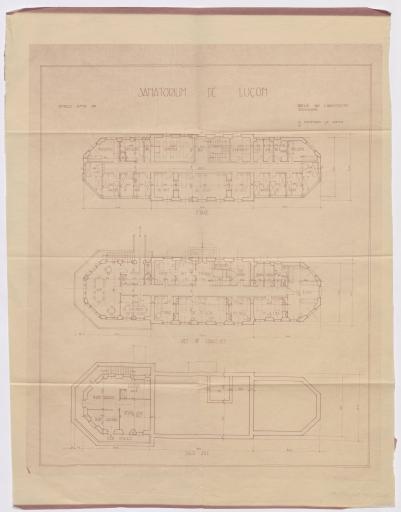 Sanatorium de Luçon : plans de l'étage, du rez-de-chaussée et du sous-sol.