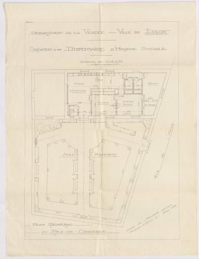 Création d'un dispensaire d'hygiène sociale : plan général du rez-de-chaussée, avril 1929.