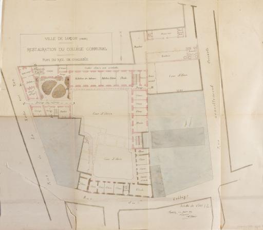 Restauration du collège communal : plan du rez-de-chaussée, 30 janvier 1879 / A. Charier, architecte.