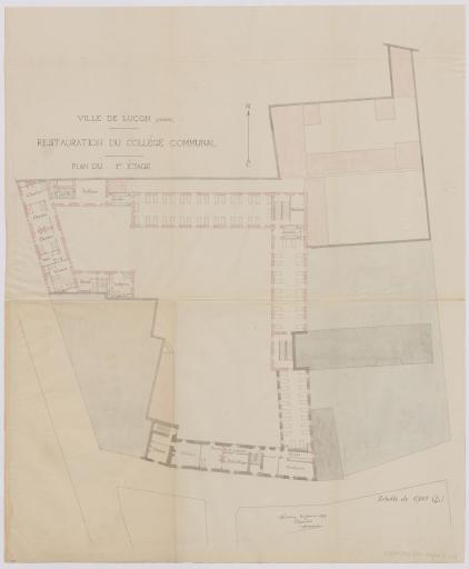 Restauration du collège communal : plan du premier étage, 30 janvier 1879 / A. Charier, architecte.