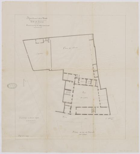 Restauration du collège communal : plan du rez-de-chaussée (état actuel), 18 août 1876 / Arsène Charier, architecte.