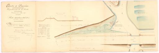 Plan aux abords du pont de Vertou, avec indication de l'emplacement du four à chaux projeté (pétition du Sieur Mathurin Billet) / Signé par : Pelaud, ingénieur ; Petot, ingénieur.