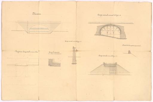 Projet : dessins du pont de la Boulogne (élévation, coupe et détail de structure), pièce n° 11 / Signé par : Petot, ingénieur.