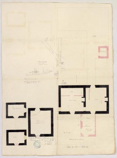 Travaux de restauration : plan d'ensemble, plan des rez-de-chaussée et 1er étage / Signé par : Laborde, maire.