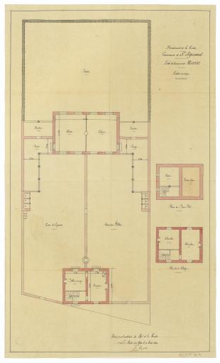 [Plan d'ensemble], plan du sous-sol, plan du 1er étage de l'école / Dressé par l'architecte du département, Georges Loquet.