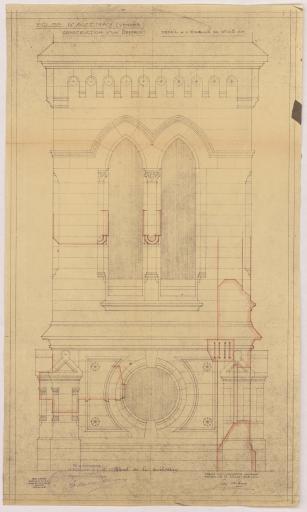 Construction d'un beffroi : [détail d'une façade] / Dressé par l'architecte, Jean Liberge.