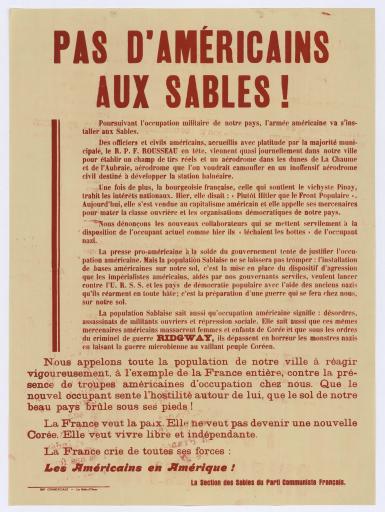 Les Sables-d'Olonne impr. Commerciale Pas d'Américains aux Sables ! / La section des Sables du Parti communiste français.