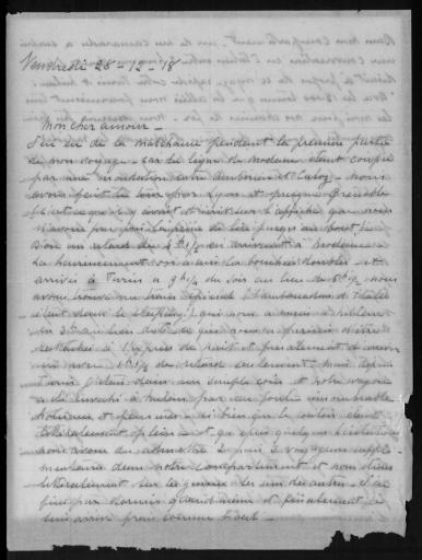 Lettres d'Antoine Hocquart de Turtot, officier, à sa femme (née Hennessy, veuve en premières noces de Gabriel de La Falaise), à Paris ; 28 déc. 1918-3 mars 1919. - 57 pièces.