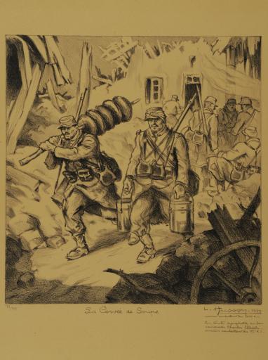 "La corvée de soupe" (vue 1), "Verdun 1916" (vue 2) / Léon Husson.