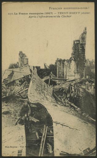 Terny-Sorny. - L'église après l'effondrement du clocher.
