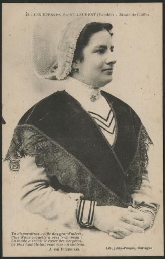 Les Épesses, Saint-Laurent-sur-Sèvre. - Une femme en costume portant la coiffe.