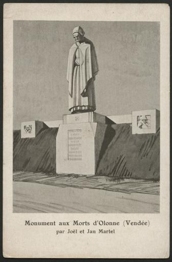 Le monument aux morts surmonté d'une Olonnaise en deuil, sculpté par Joël et Jan Martel.