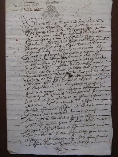 3 juin 1681, procès-verbal de visite de la gabarre de l'estacade de Croix-de-Vie [un bac servant à traverser la Vie], 3 juin 1681, Cat 8, maz 1, n°10.