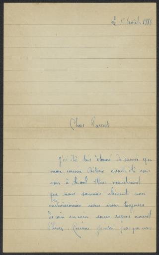 Combats et citation, août-4 septembre 1918 (20 lettres).