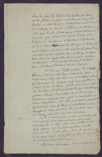 Discours [du comte de Bagneux, préfet de Maine-et-Loire] à l'inauguration de la statue de Cathelineau, au Pin-en-Mauges, le 9 août 1827, manuscrit, 10 pages.