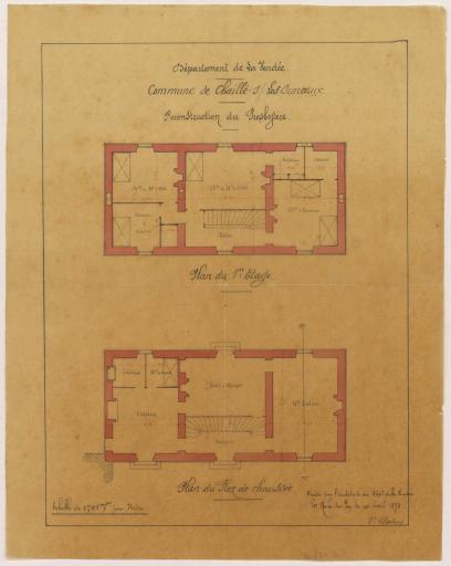 Reconstruction du presbytère : plans du premier étage et du rez-de-chaussée / Signé par : Victor Clair, architecte.