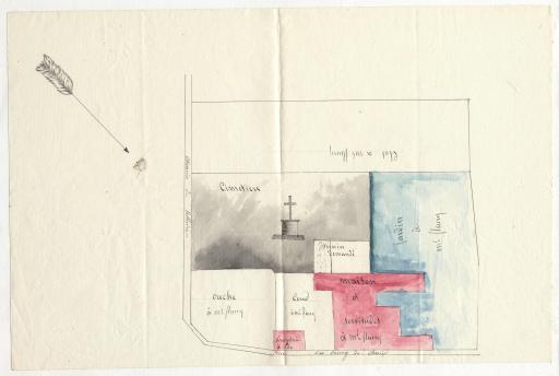 [Échange de terrains entre la commune et Monsieur Fleury pour la construction d'une maison d'école : plan de la parcelle de terrain du cimetière demandée par M. Fleury].