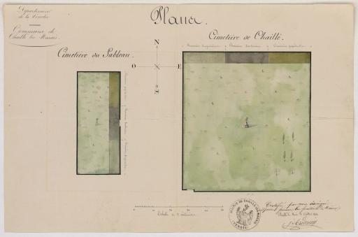 Plans des cimetières de Chaillé et du Sableau / Signé par : Ardouin, adjoint au maire.