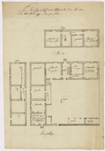 [Distraction d'une chambre dite "du corps-de-garde" pour y placer la mairie] : plan figuratif des bâtiments de la cure / Dessiné par Fradin.