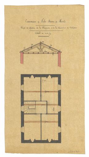 Projet de réfection de la charpente et de la couverture du presbytère : [coupe, plan] / Signé par : [Georges Loquet, architecte].