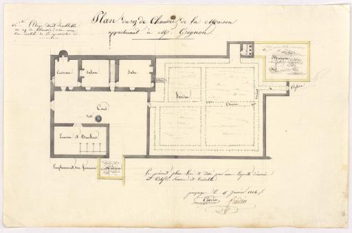 Plan du rez-de-chaussée de la maison appartenant à M. Grignon [que la commune projette d'acquérir pour en faire un presbytère] / Dressé par l'expert, Cardin.