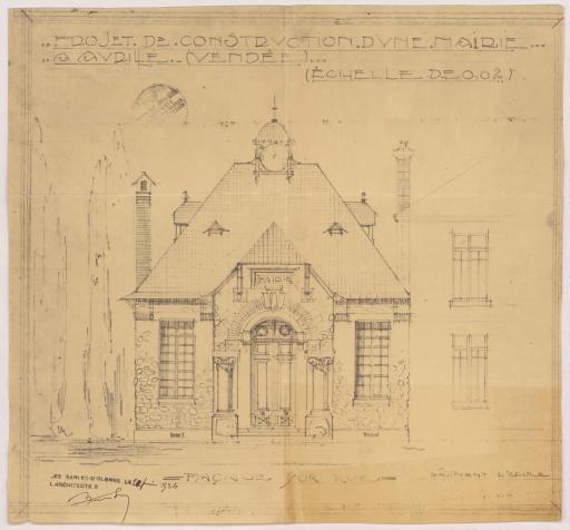 Projet de construction d'une mairie : façade sur rue / Signé par l'architecte, Maurice Durand.