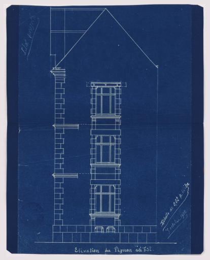[Projet de transformation en musée de l'ancien presbytère] : élévation du pignon côté est (état projeté) / Signé par : Abel Filuzeau, l'architecte.