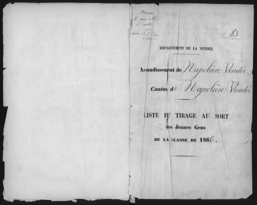 Listes de tirage au sort des jeunes gens, classe 1866  - par arrondissement et par canton