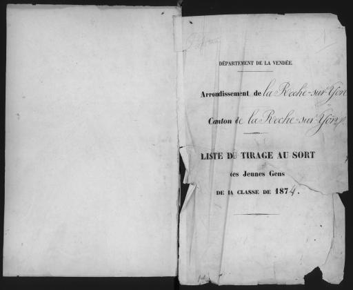 Listes de tirage au sort des jeunes gens, classe 1874 - par arrondissement et par canton