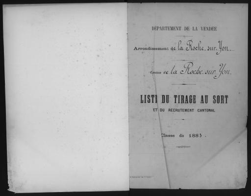 Listes du tirage au sort et du recrutement cantonal des jeunes gens, classe 1883