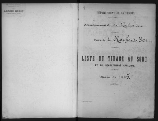 Listes du tirage au sort et du recrutement cantonal des jeunes gens, classe 1885