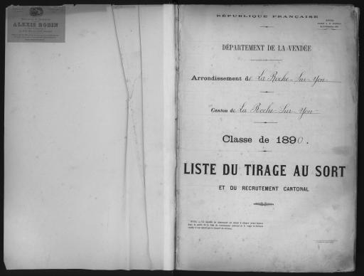 Listes du tirage au sort et du recrutement cantonal des jeunes gens, classe 1890