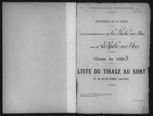 Listes du tirage au sort et du recrutement cantonal des jeunes gens, classe 1893