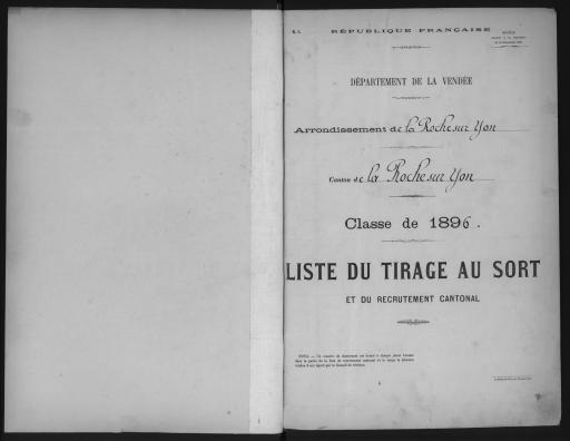 Listes du tirage au sort et du recrutement cantonal des jeunes gens, classe 1896