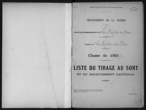 Listes du tirage au sort et du recrutement cantonal des jeunes gens, classe 1899