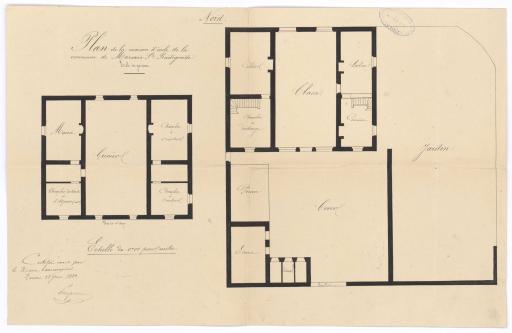 Plan de la maison d'école : plan du premier étage, [plan d'ensemble] / Certifié exact par le maire, Poupeau.
