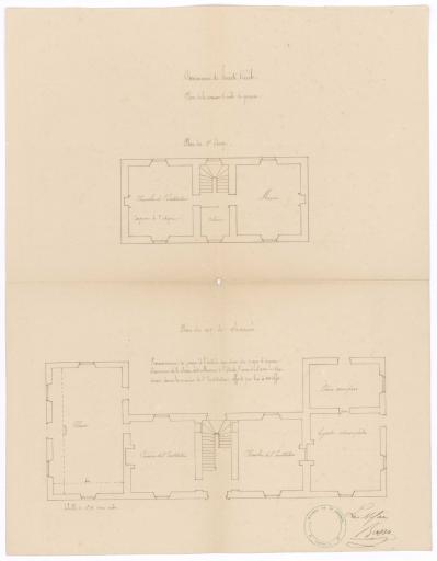 Plan de la maison d'école des garçons : plan du 1er étage, plan du rez-de-chaussée.