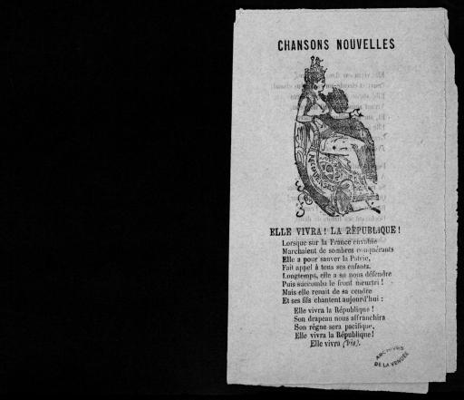 2 numéros de "Recueil de chansons nouvelles", 12 p et 8 p. (et un double) ; Toulouse (Haute-Garonne), imprimerie Jules Pailhès [1880].