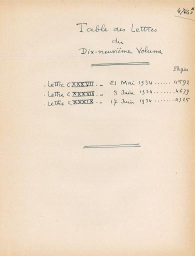 Vol. 19, "Simple coup d'oeil sur l'histoire des mathématiques : au temps de Napier" : 3 lettres (n° 137 à 139) du 21 mai au 17 juin 1934, pages 4592-4764, suivies de tables (numérisées).