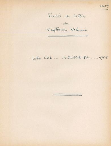 Vol. 20, "Simple coup d'oeil sur l'histoire des mathématiques : nombres" : 1 lettre (n° 140) du 15 juillet 1934, pages 4765-4905, suivie de tables (numérisées).