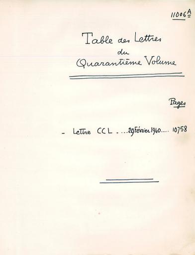 Vol. 40, "Un peu de philosophie (suite) " : 1 lettre (n° 250) du 29 février 1940, pages 10758-11006, suivie de tables (numérisées).