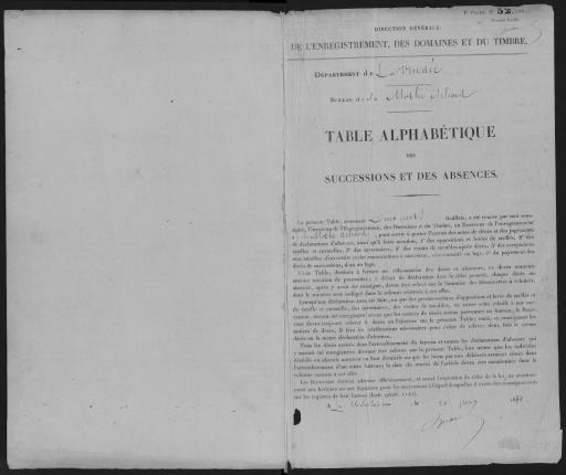 1864-1876. N° 1. De 1864 au 30 juin 1874, les déclarations sont enregistrées au bureau des Sables-d'Olonne.