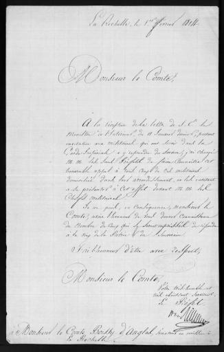 Lettres du baron Richard, préfet de la Charente-Inférieure (1er février-7 avril 1814) à Boissy d'Anglas.