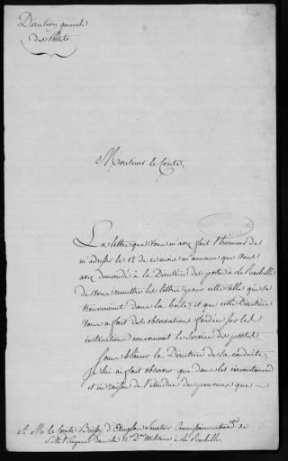 Lettres du comte de Lavalette, directeur général des Postes (16 janvier 1814) à Boissy d'Anglas.