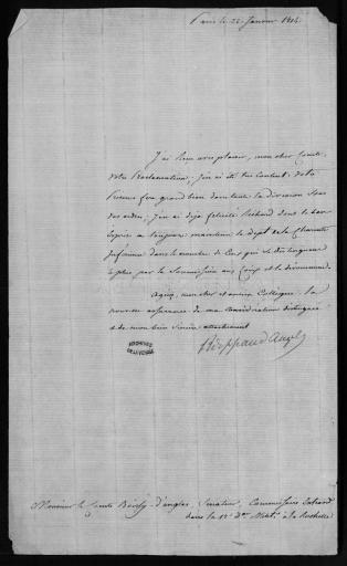 Lettres de sollicitation de Régnaud de Saint-Jean-d'Angély (22 janvier-4 février 1814) et d'Audiffret, directeur du dépôt de mendicité de Loire-Inférieure (7 mars 1814).