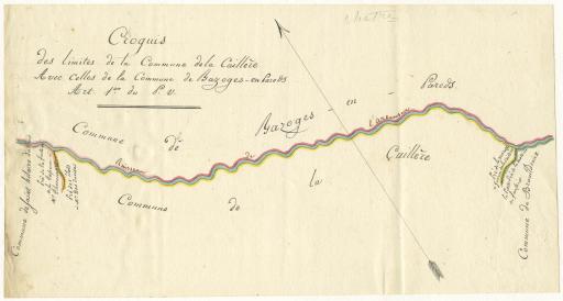 Délimitation du territoire de la commune La Caillère : procès-verbal (1826), 3 croquis (numérisés). Division du territoire de la commune en sections (A-B) : procès-verbal (1827). Triangulation (1827) : procès-verbal de vérification.