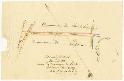 Délimitation du territoire de la commune de Lesson : procès-verbal (1831, approuvé par le préfet), 4 croquis (numérisés).